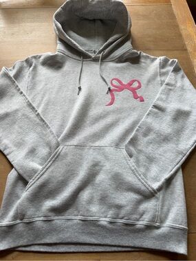 Jerzees Gray Hoodie with Pink Bow Accent